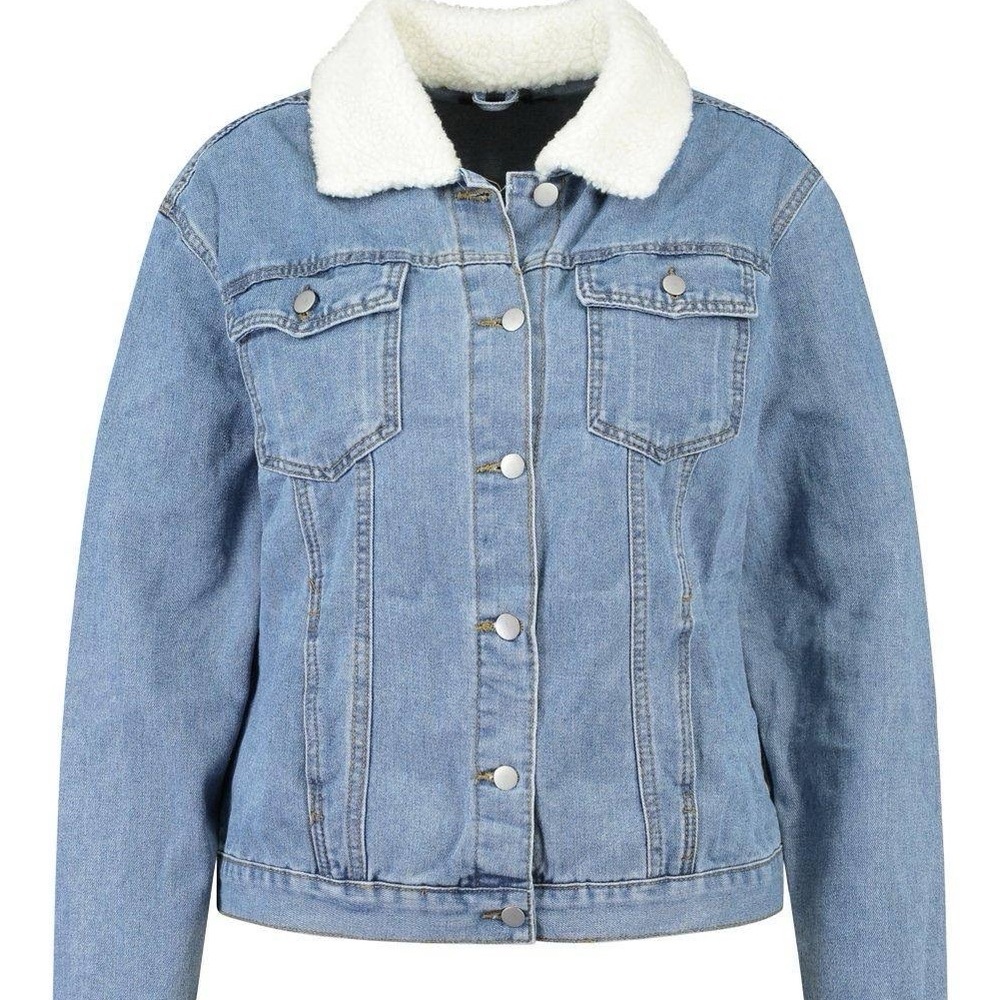 NWT Missguided Plus Size Curve Denim Faux Sherpa Lined Shacket Jacket SZ 18